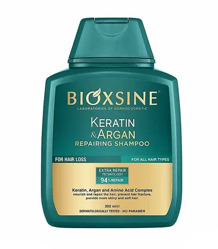 شامپو ترمیم کننده و ضد ریزش مو بیوکسین BIOXCIN حاوی آرگان و کراتین حجم 300 میل